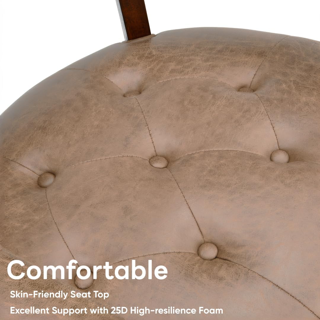 LEEMTORIG Large Dining Chairs with Casters and Arms, Rolling Dining Chairs with Wheels, Solid Wood Office Desk Chairs, 26“Dx25.2 Wx31.5“H, Cherry Legs & Yellowish Brown Fabric SY-1533-LT