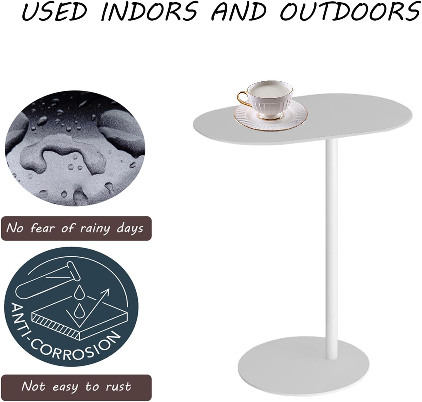 C-Shaped Side Table, Iron End Table for Couch Sofa and Bed, Small Metal White Side Tables for Living Room Bedroom (White, High-27.6in/70cm)