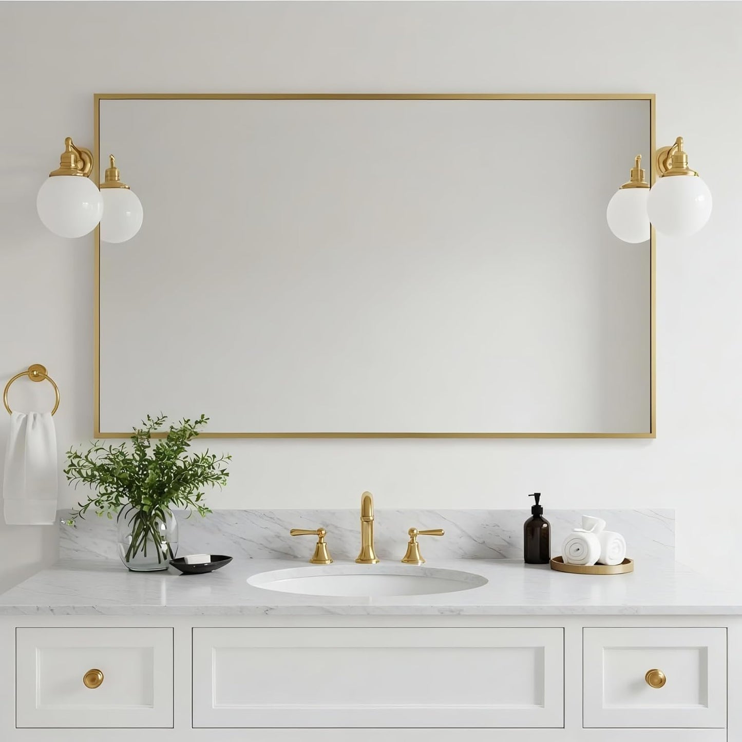 20x40 Inch Brass Bathroom Mirror for Wall, Aluminum Frame Rectangle Rectangular Vanity Mirror, Modern Large for Bedroom, Living Room, Horizontal or Vertical