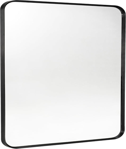 Black Metal Framed Bathroom Mirror for Wall, Brushed Matte Black Rounded Corner Rectangular Bathroom Vanity Mirror, Anti-Rust, Tempered Glass (30" x 36", Black)