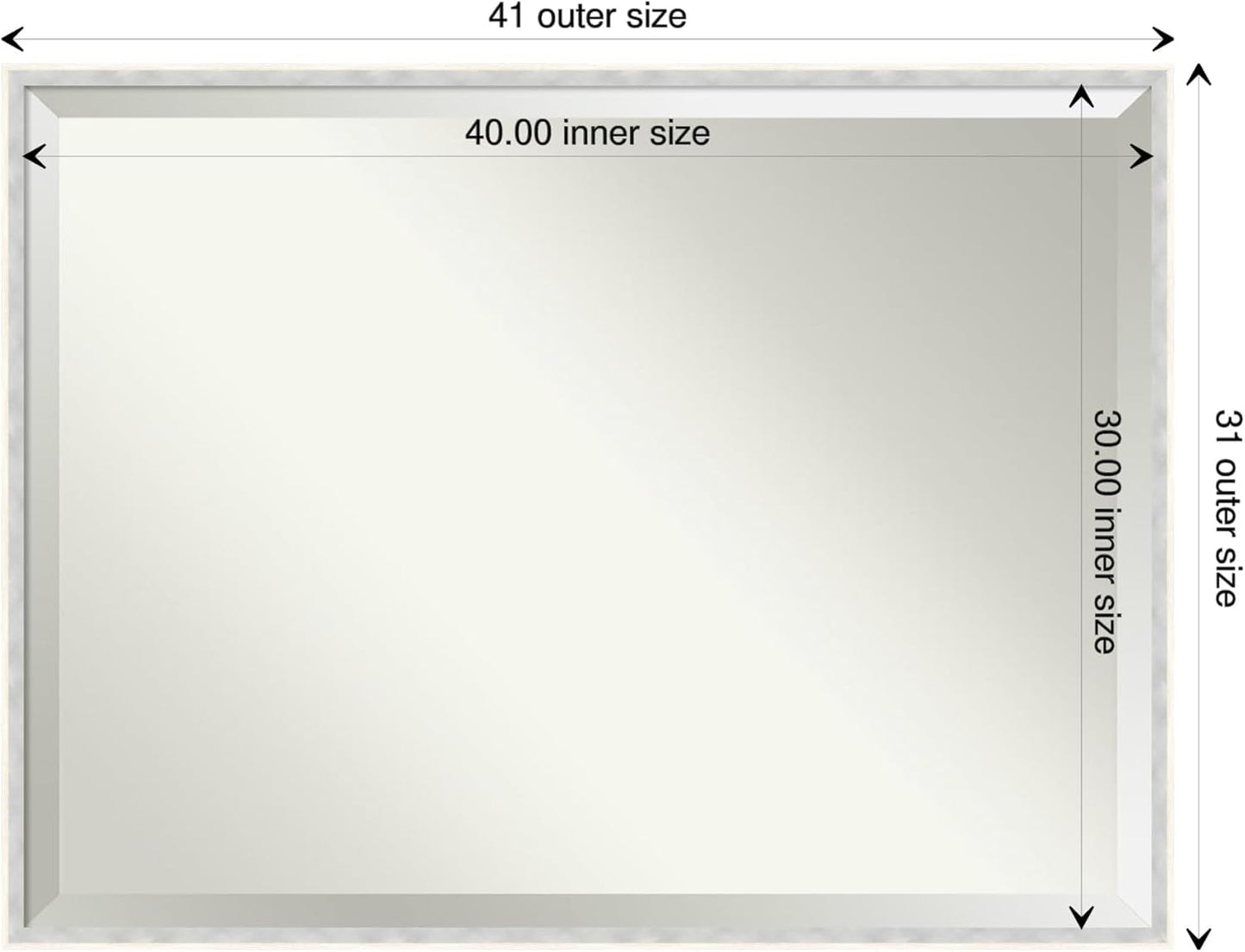 Amanti Art White Bathroom Mirror for Over Sink, 31x41 Paige White Silver Rectangle Vanity Mirror, X-Large Modern Contemporary Wood Frame, Hangs Horizonally and Vertically, Bathroom Wall Decor, Beveled