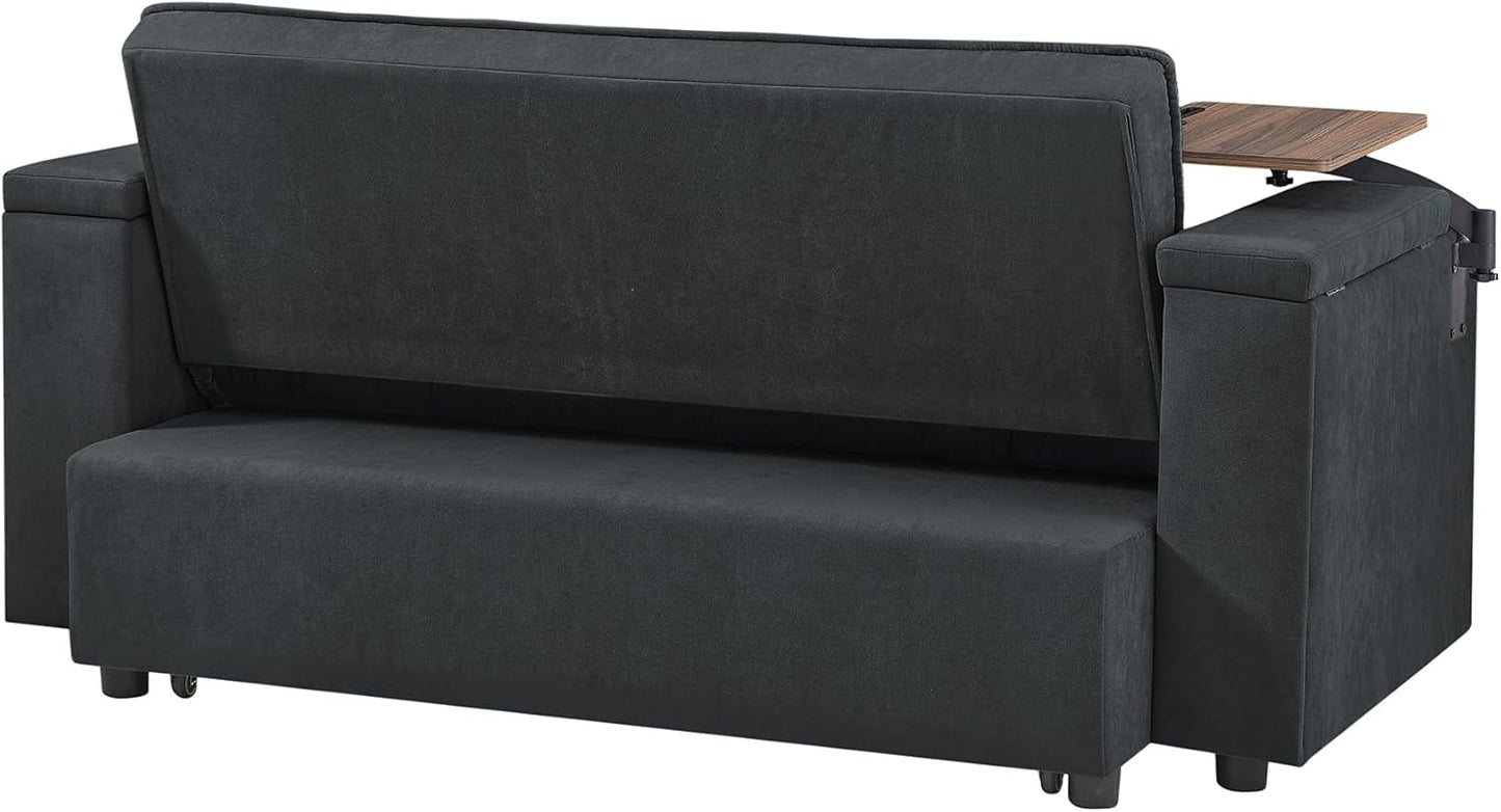 3 in 1 Queen Loveseat Convertible Sofabed Modern Living Room Multifunctional Sleeper Sofa Convertible Spacious Sofa Bed W/Pull Out Sleeper Couch Bed Armrests Storage,Cupholders,USB Ports ,Side Table