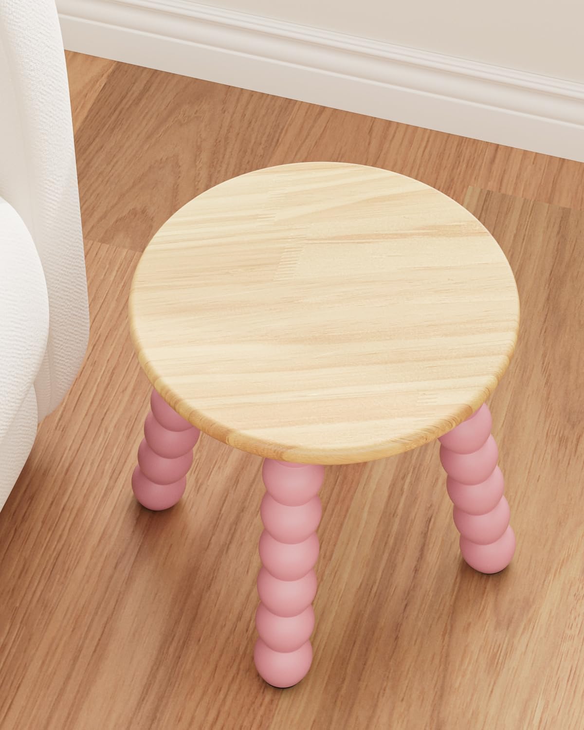 Masupu Solid Wooden Step Stool for Adults Kids, 11 inch Small Foot Stool, Non-Slip One Step Stool, Sturdy Foot Stool for Bathroom, Bedroom, Kichen, Plant Stand(Natural and Pink)