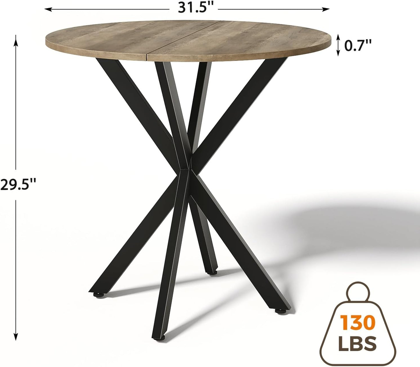 Unovivy 31.5" Small Round Dining Table for 2-4, Space Saving Circle Kitchen Dinner Table, Industrial Mid Century Modern Dining Room Desk for Kitchen, Apartment, Natural Oak