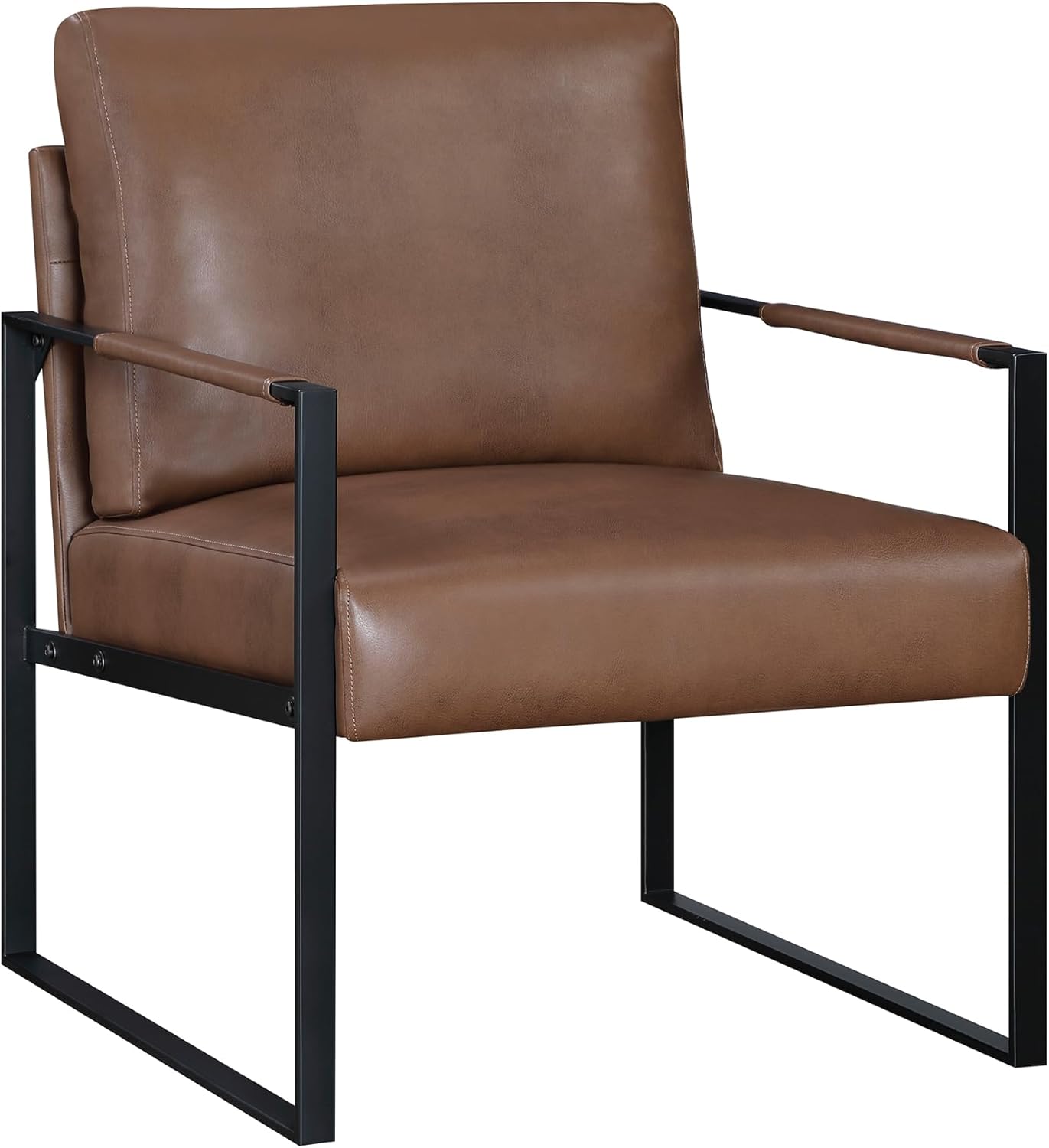 Lexicon Modern Accent Chair, Faux Leather Upholstered Living Room Chair with Wrapped Armrests, Arm Chair with Black Metal Frame, Comfy Single Chair for Living Room/Bedroom/Reading Room/Office, Brown