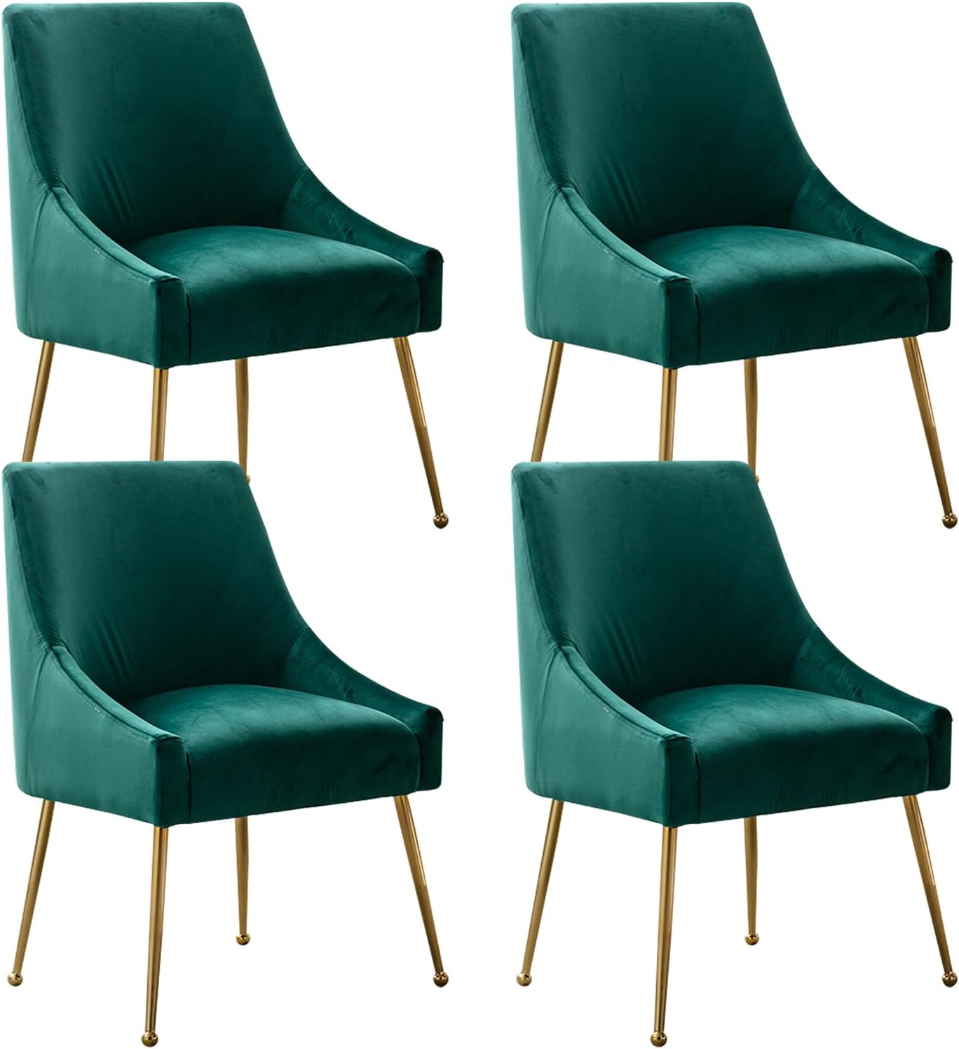 Velvet Dining Chairs, Furniture Collection Modern Contemporary Upholstered with Polished Gold Metal Legs, Set of 4(Green)