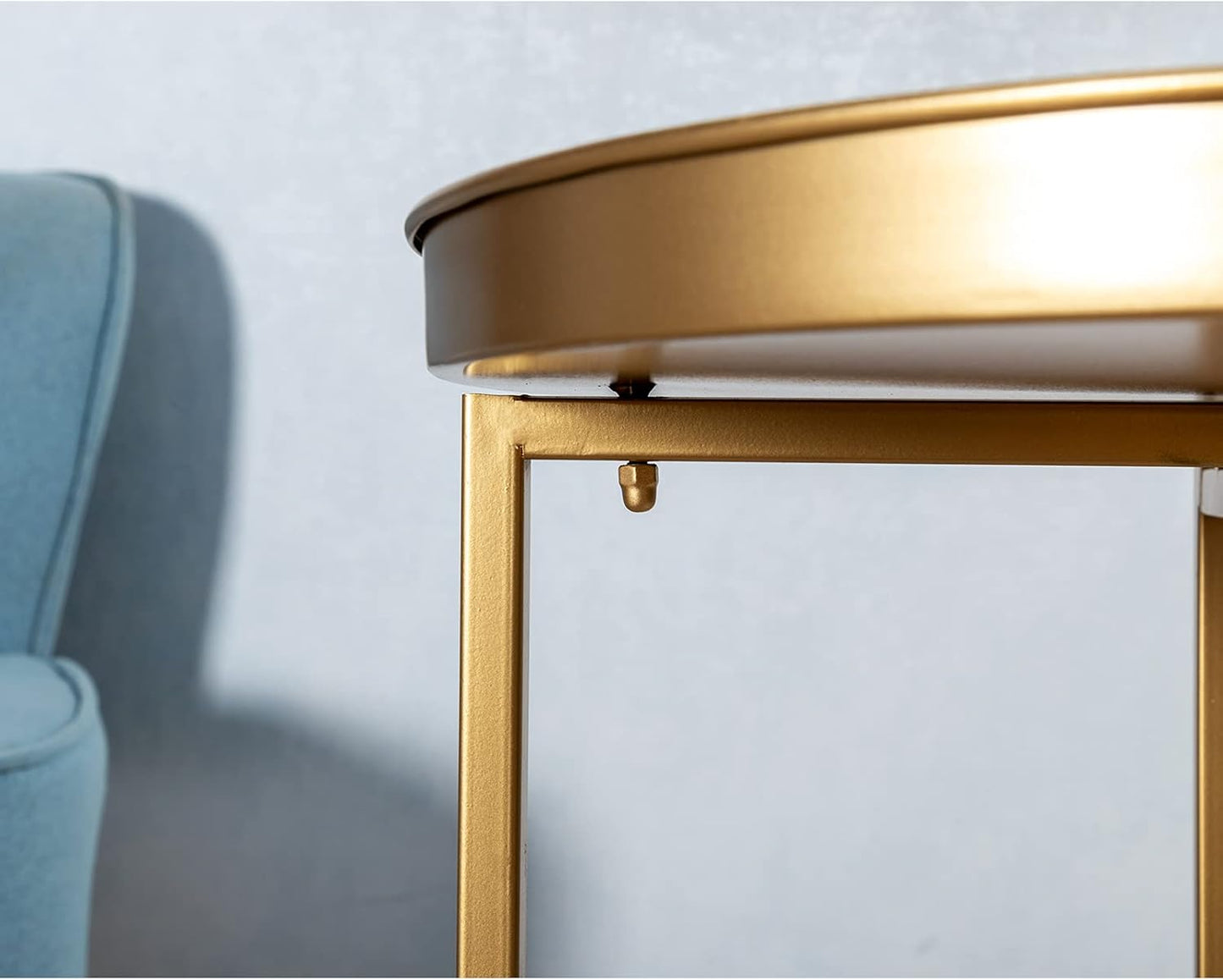 HollyHOME Small Round Metal Waterproof End Table, Accent Indoor&Outdoor Side Table, Sofa Table for Living Room, Anti-Rust Decorative Plant Stand, (D) 14.5" x (H) 25", Golden