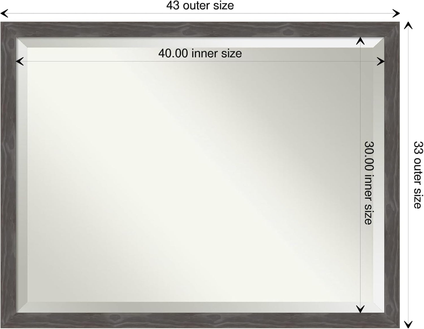 Amanti Art Grey Wall Mirror 33x43 Woodridge Rustic Grey Rectangle Bathroom Mirror for Wall Decor Living Room, X-Large Country Rustic Wood Frame, Hangs Horizonally and Vertically, Bathroom Decor,