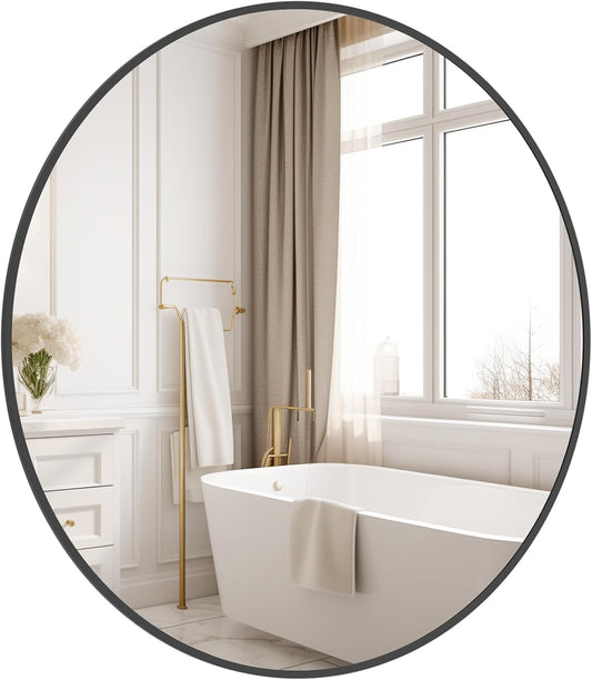 HOMECOOKIN Round Wall Mirror 28" Black Circle Mirror for Bathroom with Metal Framed, Round Gold Mirror for Wall Decor, Vanity, Entryway Living Room