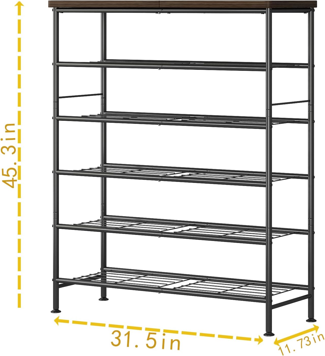 Shoe Rack Organizer 6 Tier for Closet Entryway Free Standing Metal Storage Shoe Shelf with MDF Top Board，Black