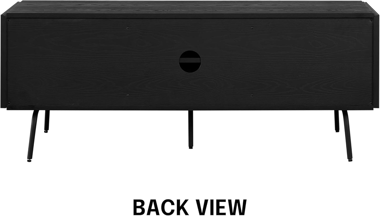 NTC Veil TV Stand with 3 Doors for TVs up to 60’’, Media Console with Vertical Groove Design and Metal Legs, Modern Entertainment Center for Living Room and Bedroom, Effortless Assembly, Burnt Black