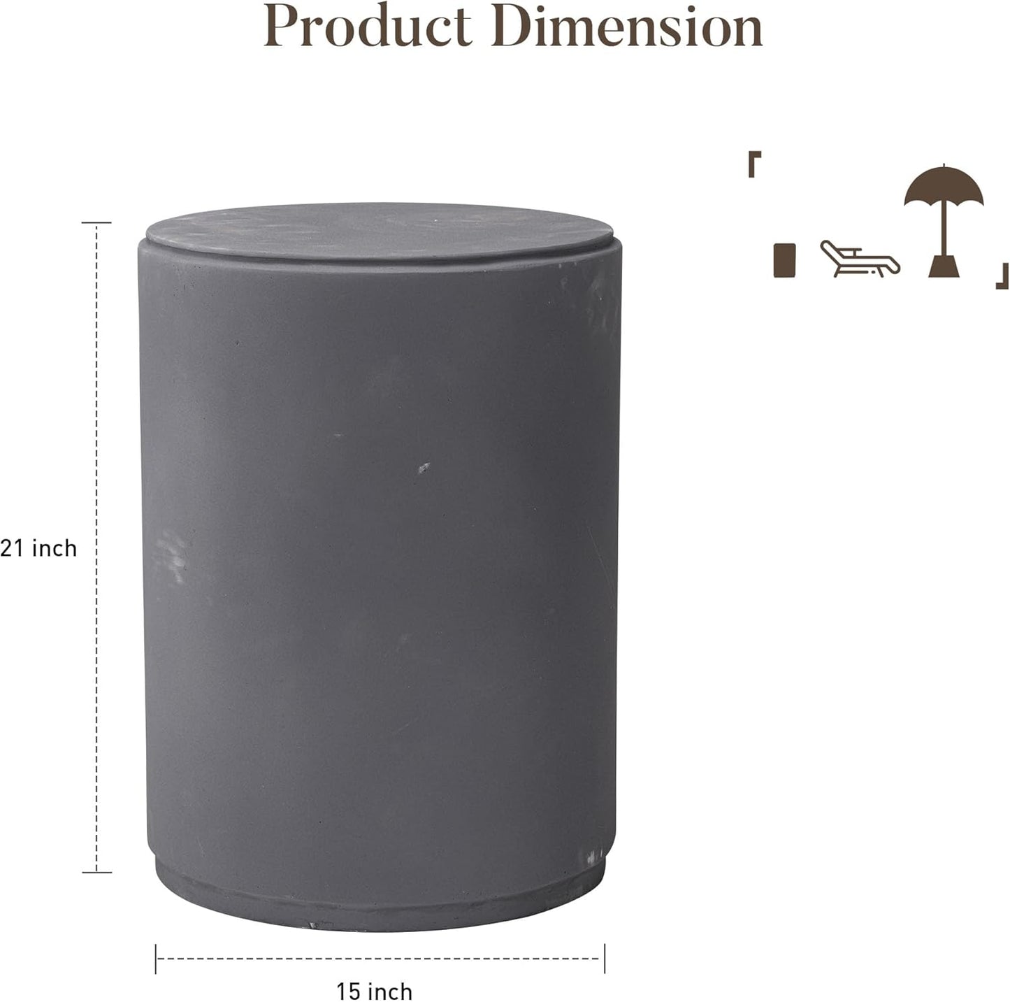 COSIEST 21" Outdoor Side Table, Weather-Resistant Round Concrete End Table for Patio,Durable Small Outside Tables Accent Stool for Garden, Porch, Deck, Balcony & Beach，Cement Gray