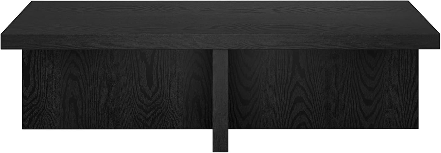 Henn&Hart 54" Wide Rectangular Coffee Table in Natural Black, for Home, Living Room, Bedroom, Entertainment Room, Office