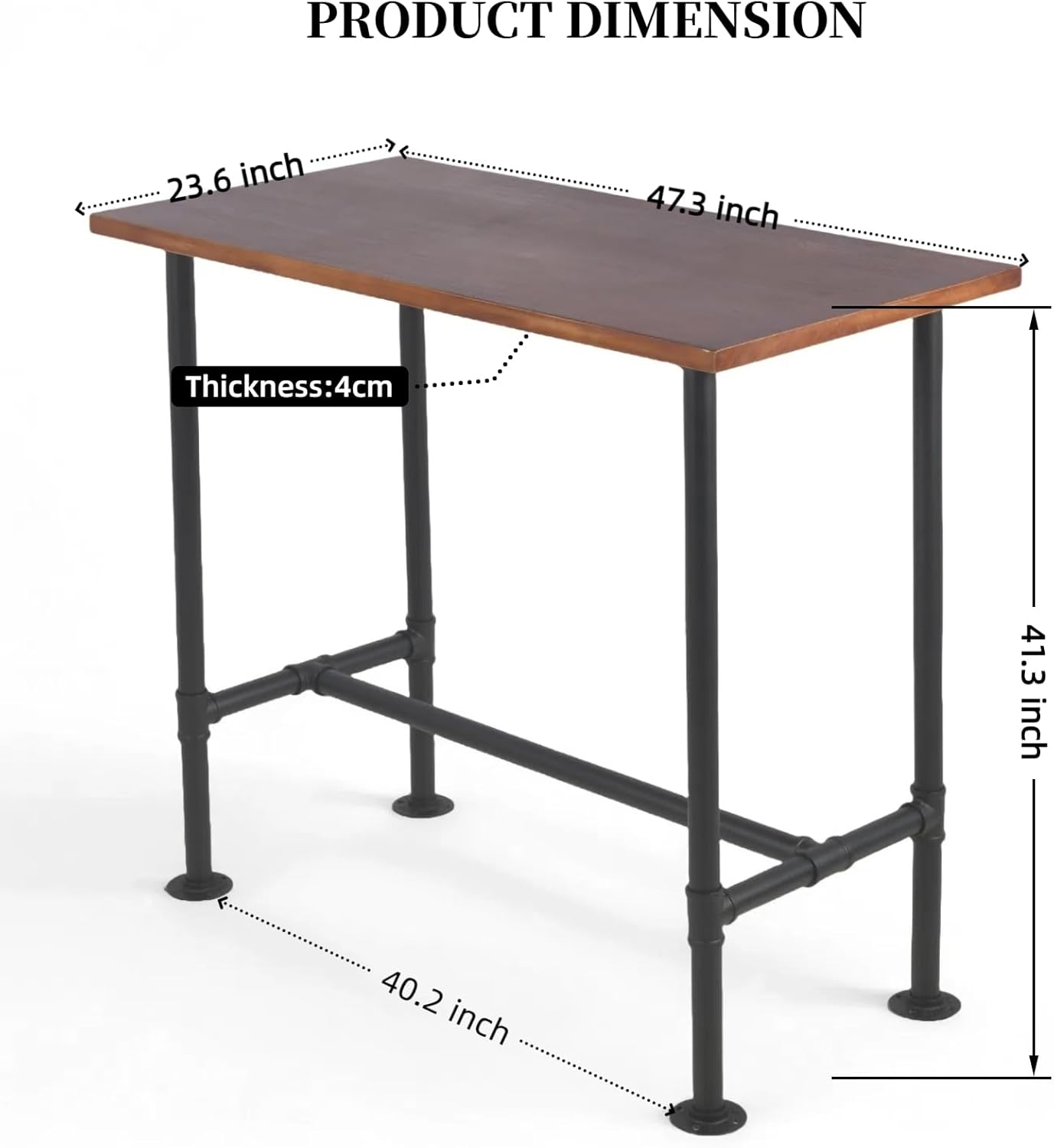 5 Pieces Industrial Dining Table Set 41.3inch Hight Rectangle Bar Table and Height Adjustable Bar Stools with Backrest for Home Office Cafe House
