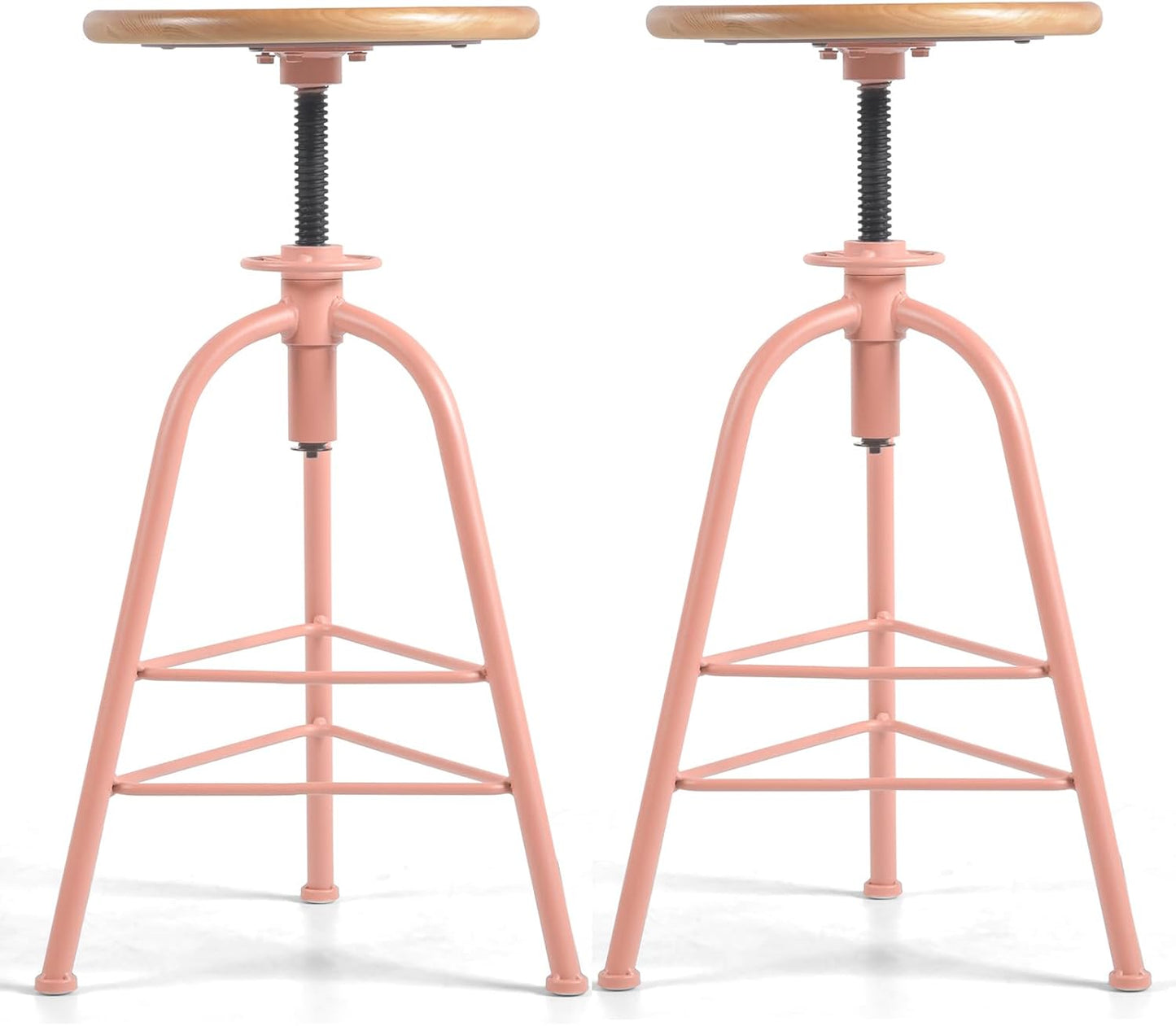 Set of 2 Modern Bar Stools-24.4-28.3 Counter Height Adjustable Patio Stool-Industrial Dining Stool for Home Kitchen-Retro Cafe Chairs with Swivel Wooden Seat