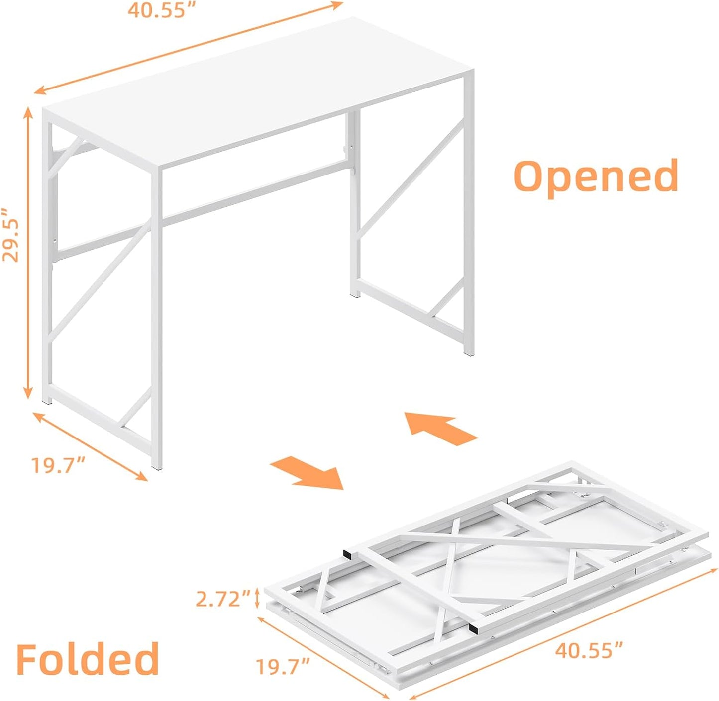 Elephance Folding Desk Writing Computer Desk for Home Office, No-Assembly Study Office Desk Foldable Table for Small Spaces