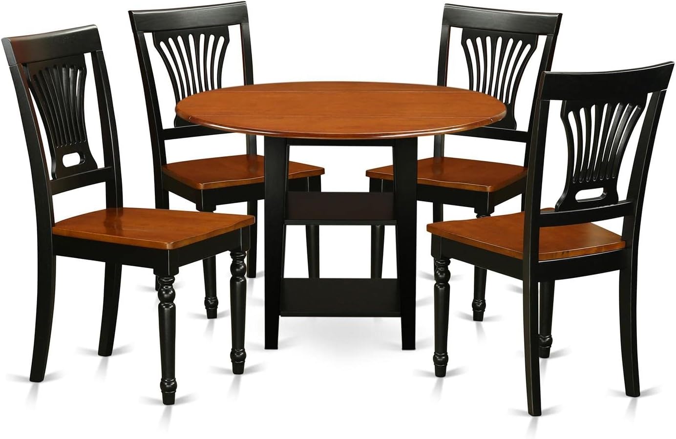 East West Furniture SUPL5-BCH-W 5 Piece Dining Set Includes a Round Dining Room Table with Dropleaf & Shelves and 4 Kitchen Chairs, 42x42 Inch, Black & Cherry