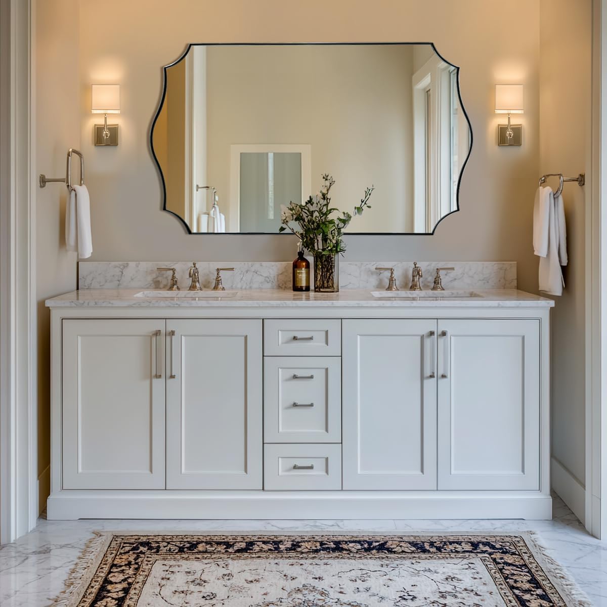 ANDY STAR 30x48 Inch Large Bathroom Mirror, Brushed Nickel Asymmetrical Mirror, Modern Rectangle Mirror with Unique Wavy Design, Premium Stainless Steel Metal, Wall-Mounted Vertically/Horizontally