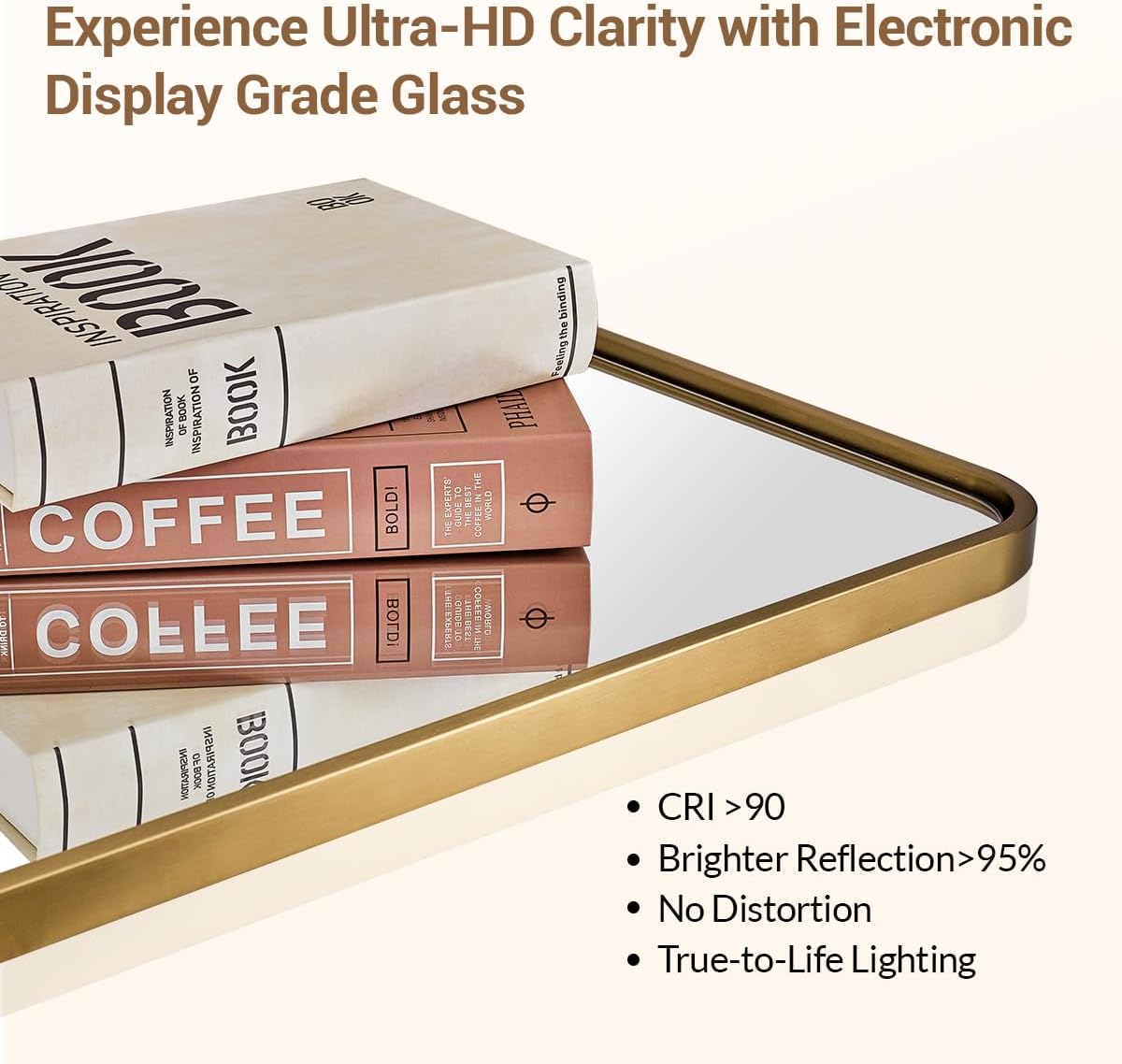 ANDY STAR 48x36 Inch Gold Bathroom Mirror, Brushed Gold Mirrors for Wall in Anti-Rust SUS304 Tube Metal Frame, Rounded Rectangle Mirrors 1’’ Deep Wall Mounted Vertically/Horizontal for Bathroom