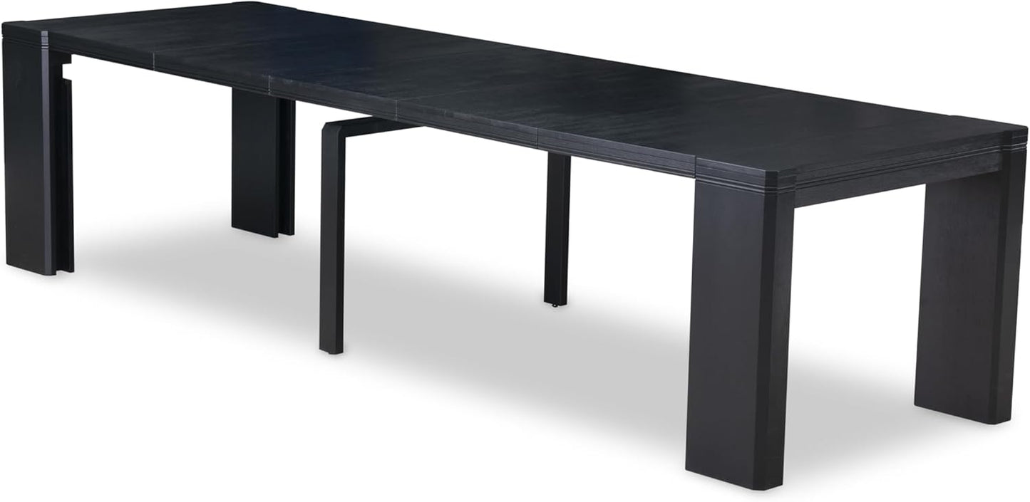 X07EL-BC6-35 - 10-Pc Kitchen Table Set a Rectangular Dining Table with a coffee Table wooden Bench & 7 Doeskin Linen Fabric Dining Chair, 39x120 Inch, Wire Brushed Black