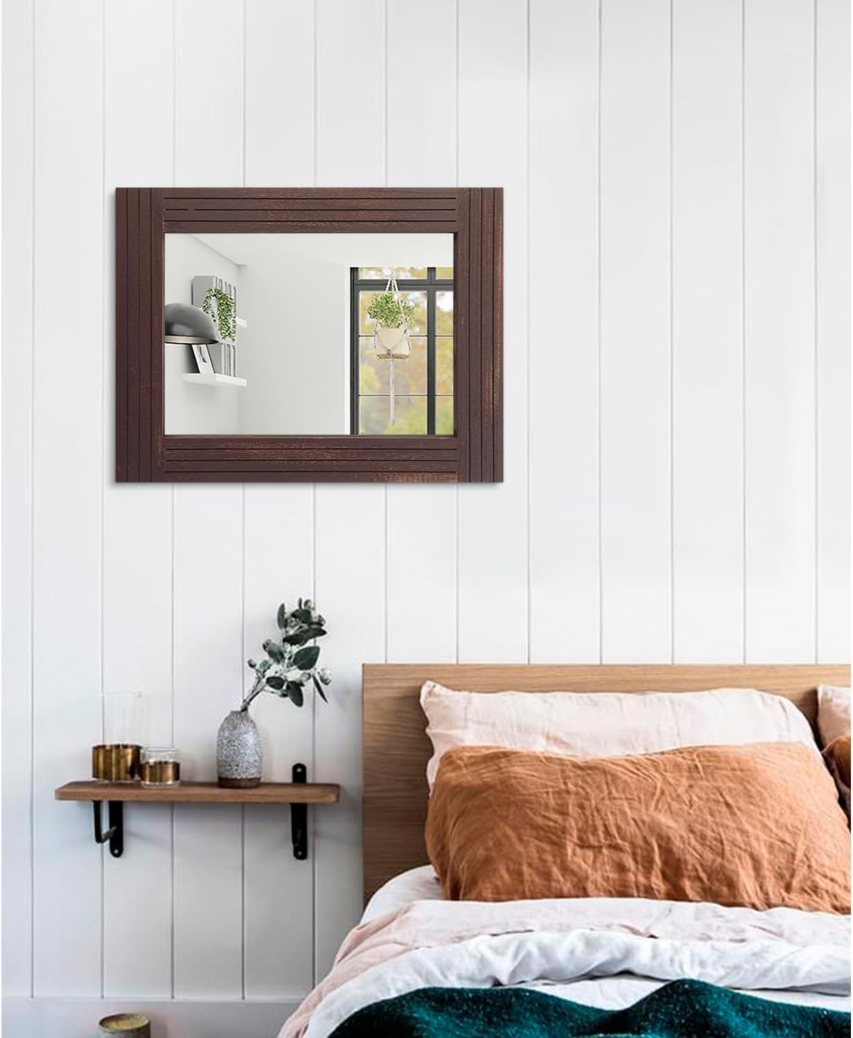 Mirrors for Wall Rustic Wooden Frame Rectangle Mirror Vintage Hanging Mirror for Bedroom Bathroom Living Room Farmhouse Wall Decor Brown Large 20" x 16 "