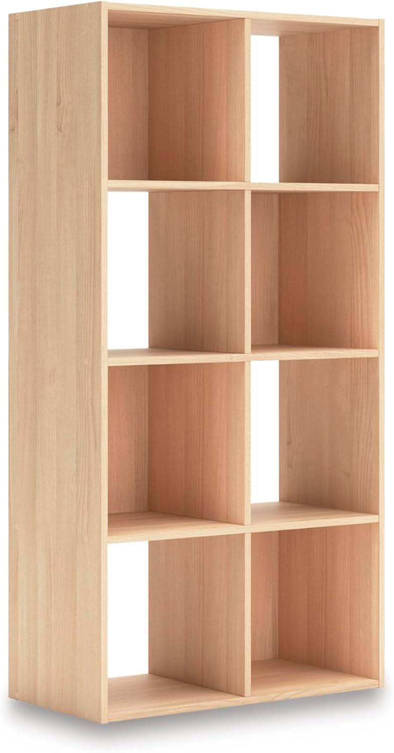 Signature Design by Ashley Piperton Contemporary 4-Tier Floor Standing 8 Cube Organizer for Living Room, Light Brown