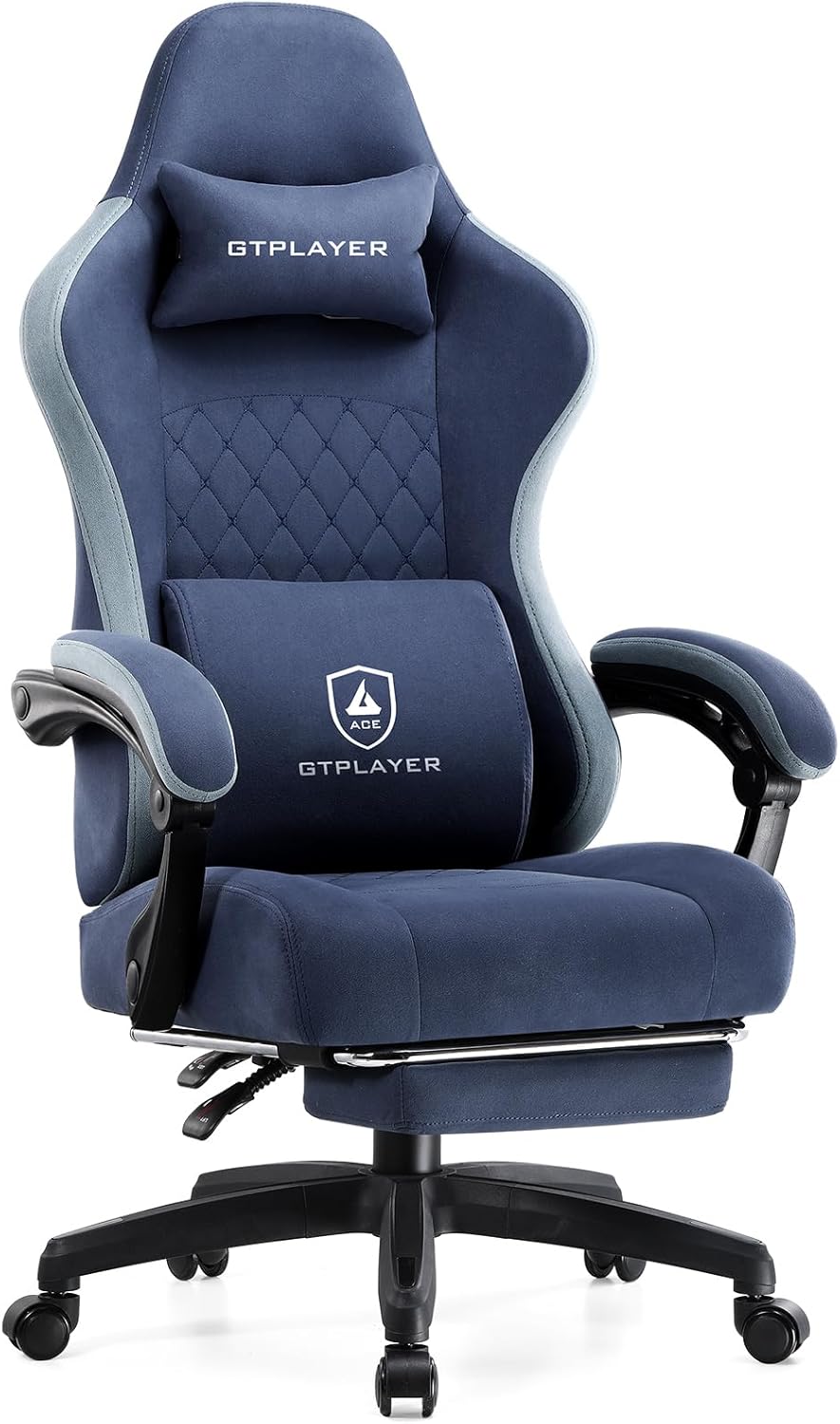 GTPLAYER Office Chair, Gaming Computer Desk Fabric Chair with Footrest, High Back Ergonomic Office Chair with Pocket Spring Lumbar Support and Linkage Armrests Adjustable Height Swivel for Home Task