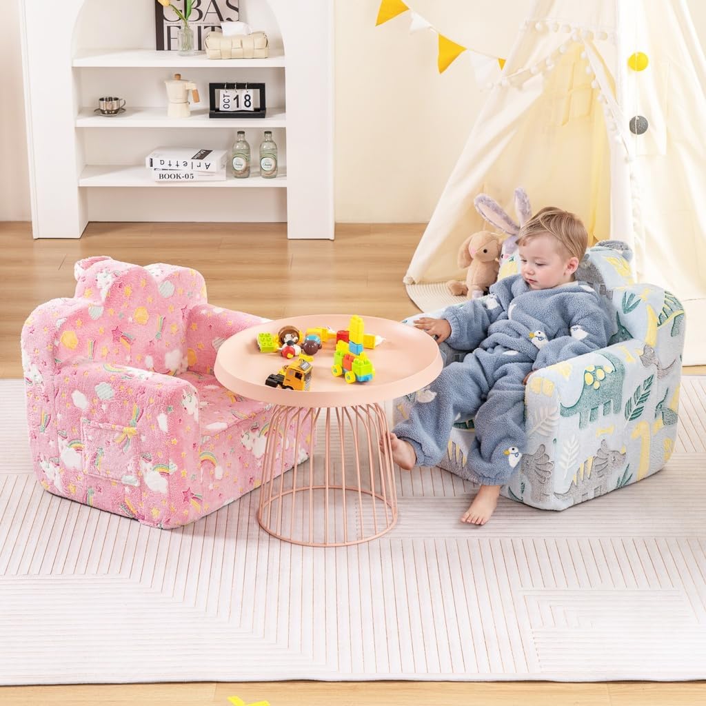 Tiita Kids Couch Plush Toddler Chair, Cloud-Like Glow in The Dark Kids Sofa Toddler Reading Chair with Washable Cover Carrying Handle, Convertible Children Sofa Chair for Girls and Boys