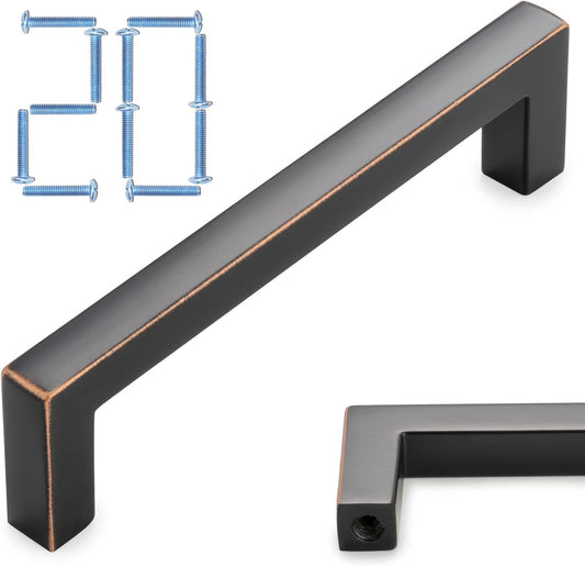 KOOFIZO 20-Pack Solid Square Bar Cabinet Handle - Oil Rubbed Bronze Furniture Pull, 3.8 Inch/96mm Screwhole Distance for Kitchen Cupboard Door, Bedroom Dresser Drawer, Bathroom Wardrobe Hardware