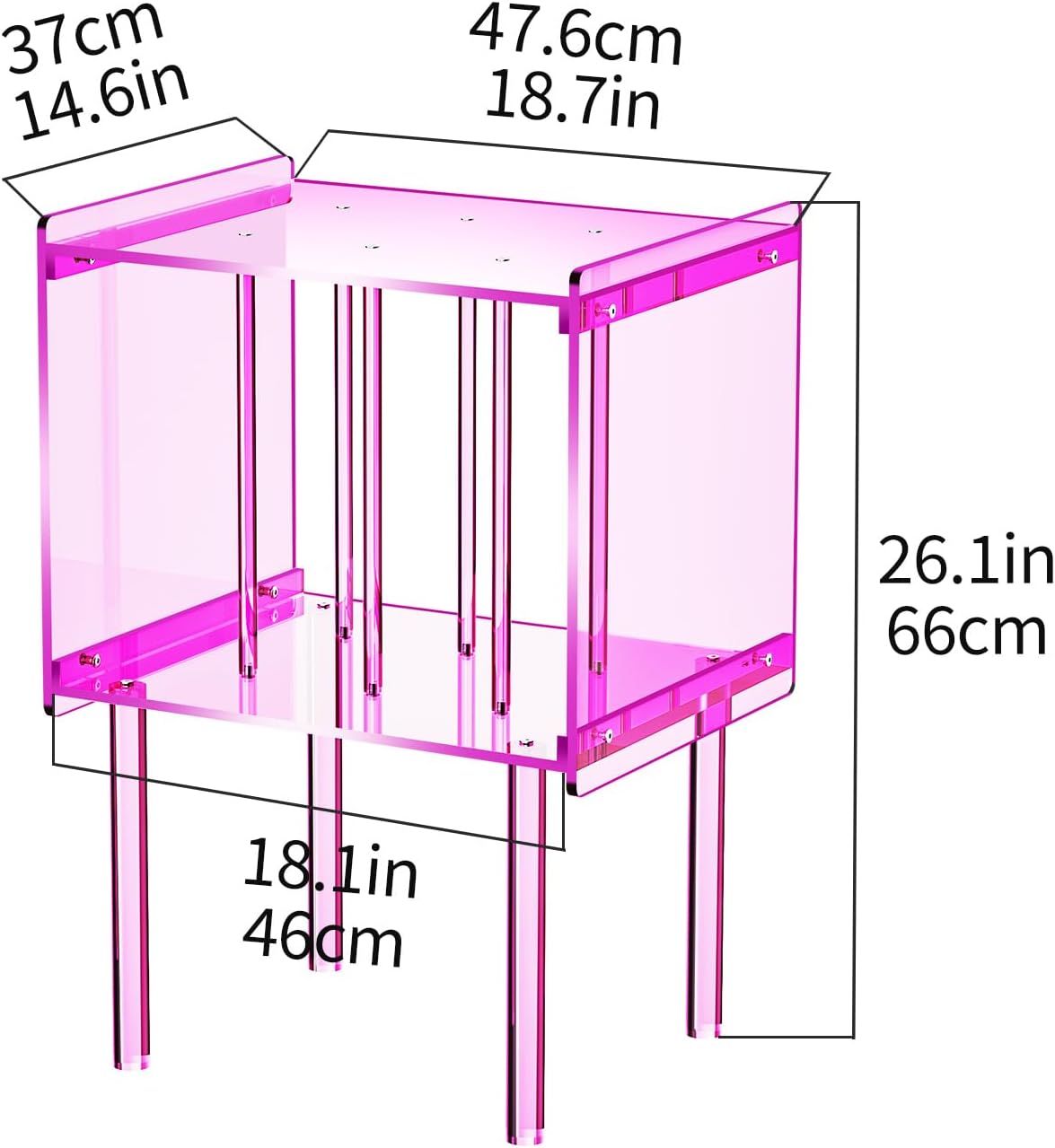 Acrylic Record Player Stand, with Vinyl Storage, Clear Acrylic Side Table, Pink (Pink)