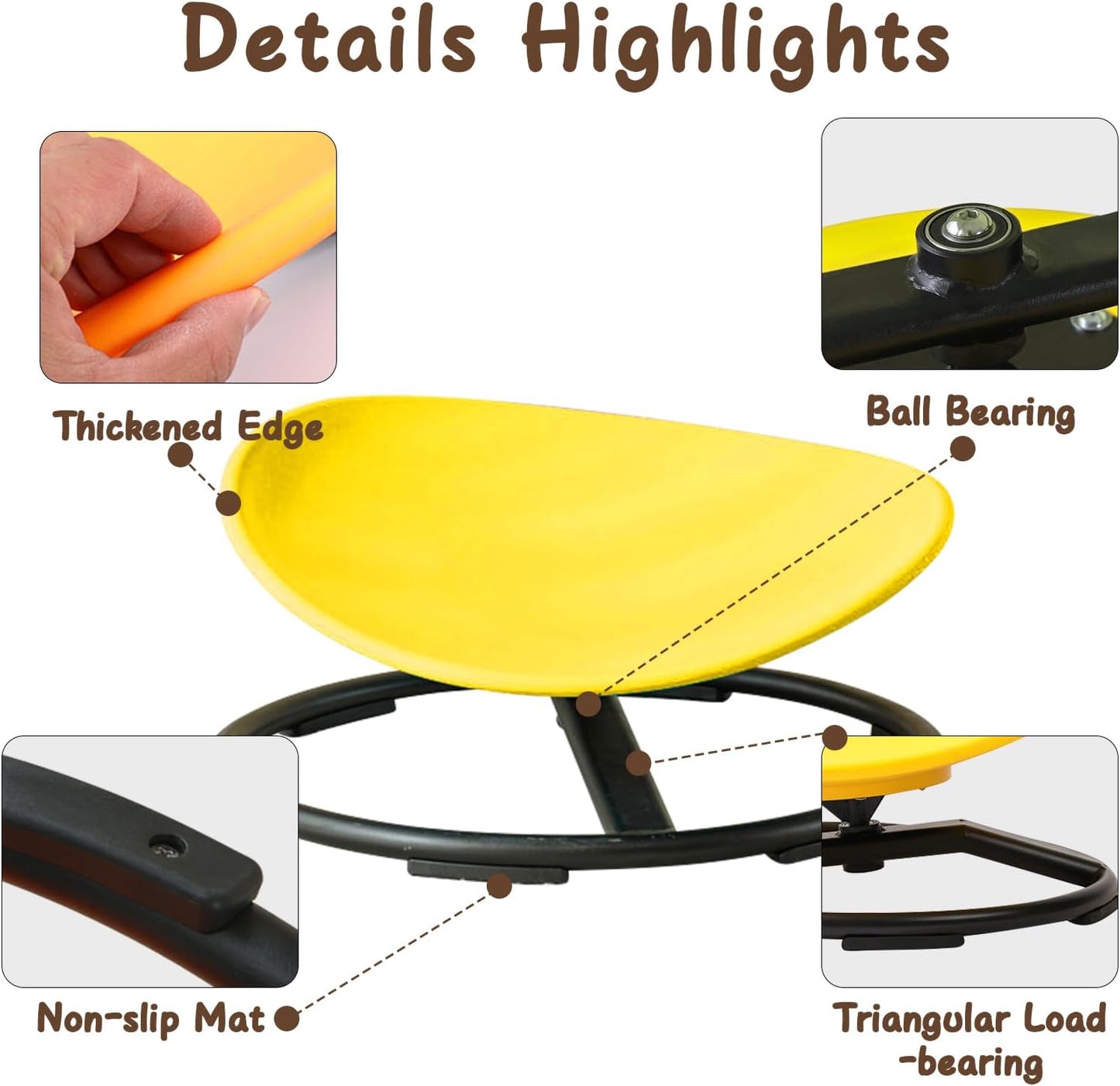 Kids Sensory Spinning Chair for Autism Ages 3+, Sit and Spin Swivel Chair for Kids with ADHD, Sensory Chairs for Autistic Children, Sensory Toys for Motion Sickness Relief, Balance Training (Yellow)