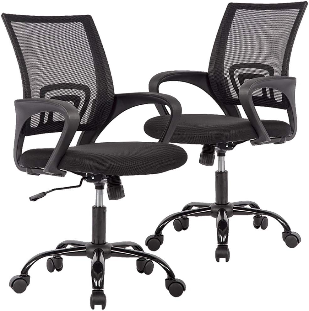 BestOffice Mesh Computer Back Support Modern Executive Adjustable Task Rolling Swivel Chair for Women,Men(2 Pack) (Black)
