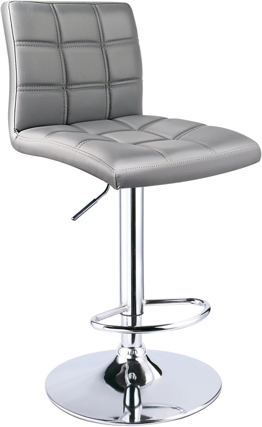 Leopard Modern Square Back PU Leather Adjustable Bar Stools with Back, Set of 2, Counter Height Swivel Stool (Light Grey)