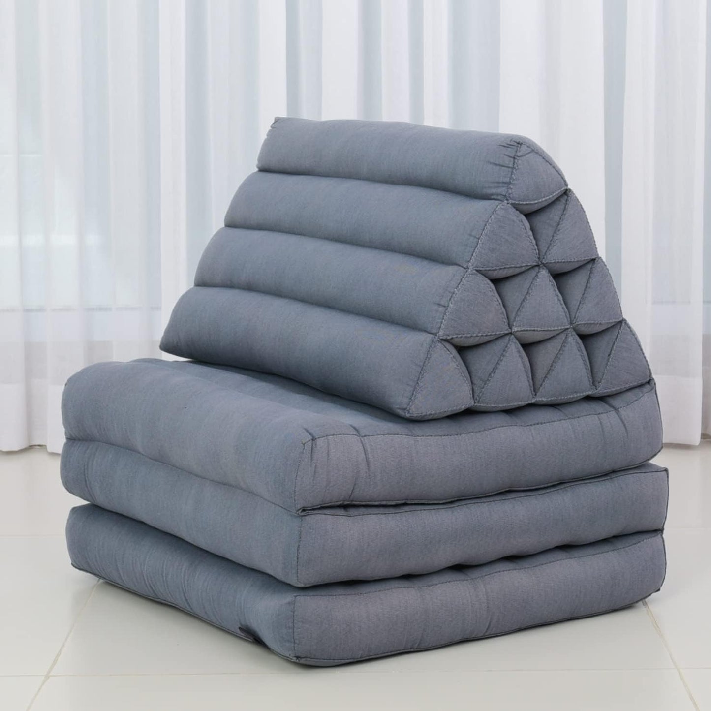 Leewadee - Comfortable Japanese Floor Mattress - Thai Floor Bed with Triangle Cushion - Futon Mattress - Thai Massage Mat, 67 x 21 inches, Anthracite, Kapok Filling