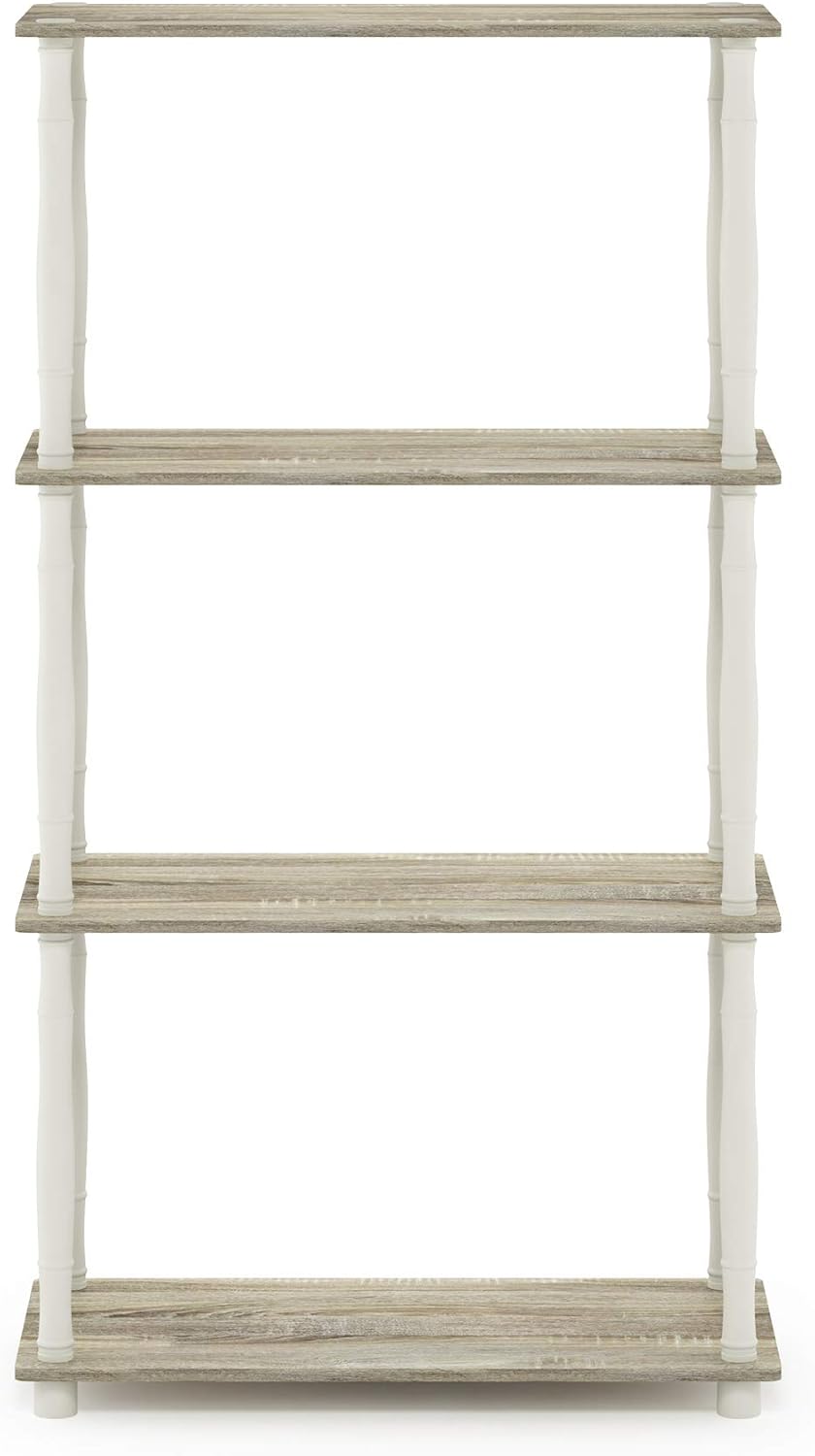Furinno Turn-N-Tube 4-Tier Multipurpose Shelf Display Rack, Classic Tubes, Sonoma Oak/White