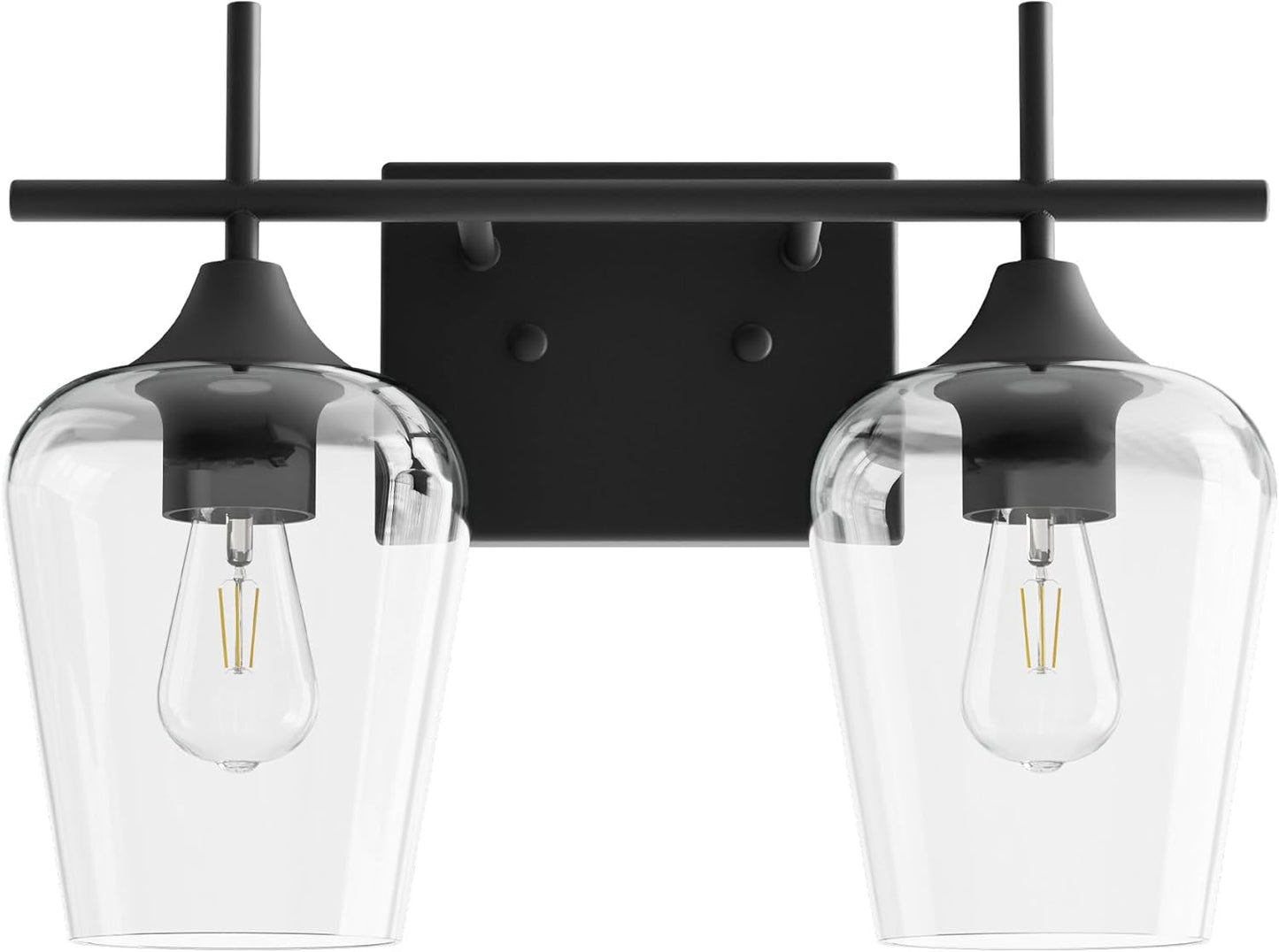 VONLUCE Bathroom Vanity Light, 2 Light Bathroom Light Fixture Over Mirror, Bathroom Wall Lamp with Clear Glass, Modern Black Vanity Lighting fixtures for Bathroom, Bedroom, Hallway