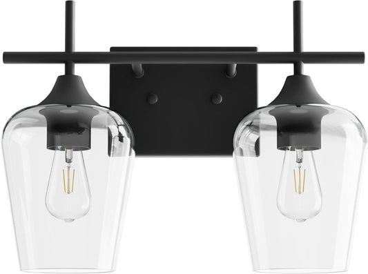 VONLUCE Bathroom Vanity Light, 2 Light Bathroom Light Fixture Over Mirror, Bathroom Wall Lamp with Clear Glass, Modern Black Vanity Lighting fixtures for Bathroom, Bedroom, Hallway