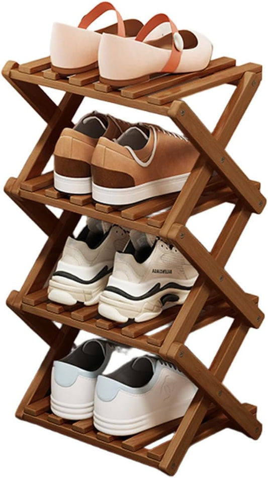 Simcat Wood Shoe Rack Foldable Shoe Organizer Shoe Storage for Small Spaces Free Standing Shelf for Entryway, Bedroom, Garage (4 Tiers,Tawny)