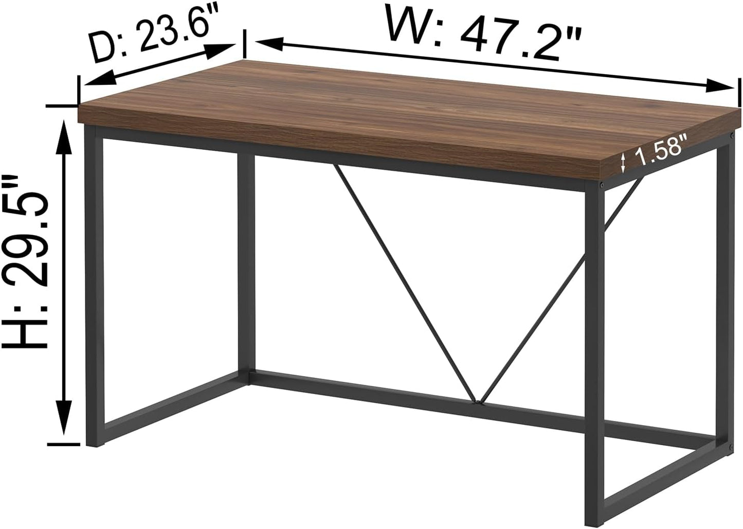 FOLUBAN Modern Office Desk, Rustic Wood and Metal Computer Desks, Industrial Study Writing Table, Simple Work Gaming PC Desk for Bedroom Living Room, Walnut 47 Inch