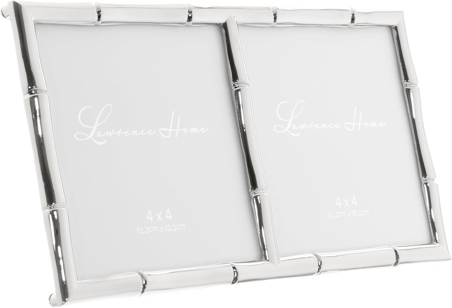 Lawrence Frames 4x4 Double Silver Metal Picture Frame with Bamboo Design