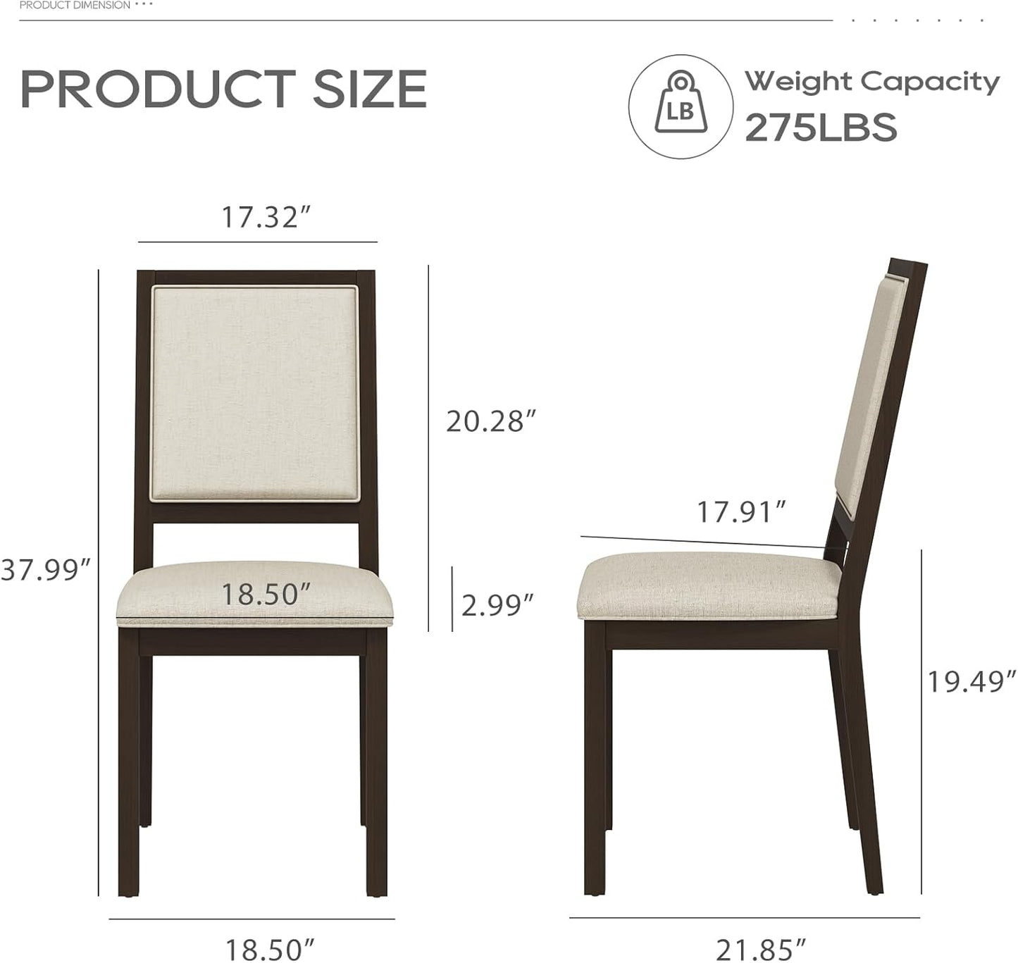 COLAMY Upholstered Kitchen Dining Chairs Set of 6, Wood Dining Chairs with Back, 19 Inch Fabric Farmhouse Dining Room Side Chairs with Wooden Legs for Kitchen Dining Living Room Courtyard, Brown