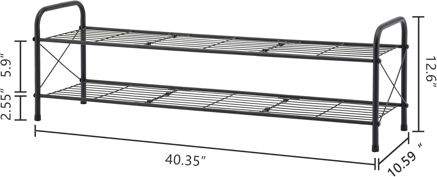 Hoctieon 2 Tier Shoe Rack for Closet, Durable Mesh Style Shoe Rack, Entryway Shoe Shelf, Shoe Storage Organizer for Hallway, Bedroom, Living Room, Wardrobe, Black