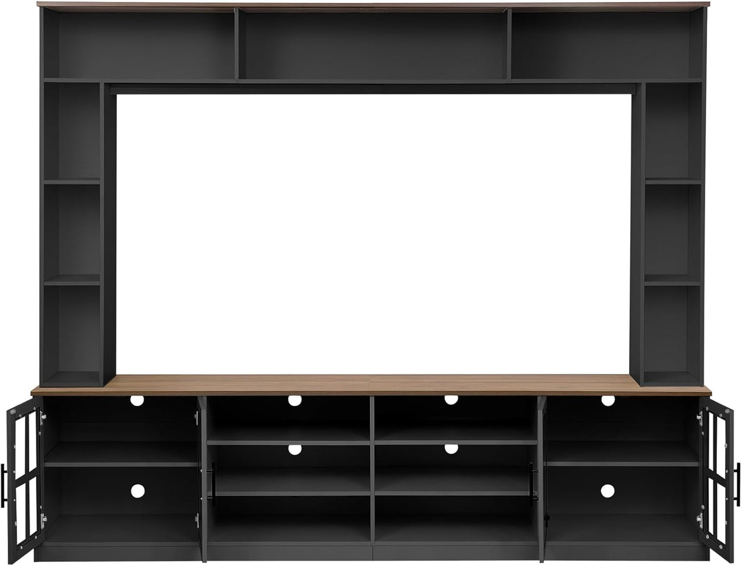 95.5" Wall Unit TV Stand Set with Bookshelves, Entertainment Center for Televisions Up to 80", Large Media Console with Cabinets and Tempered Glass Doors for Living Room