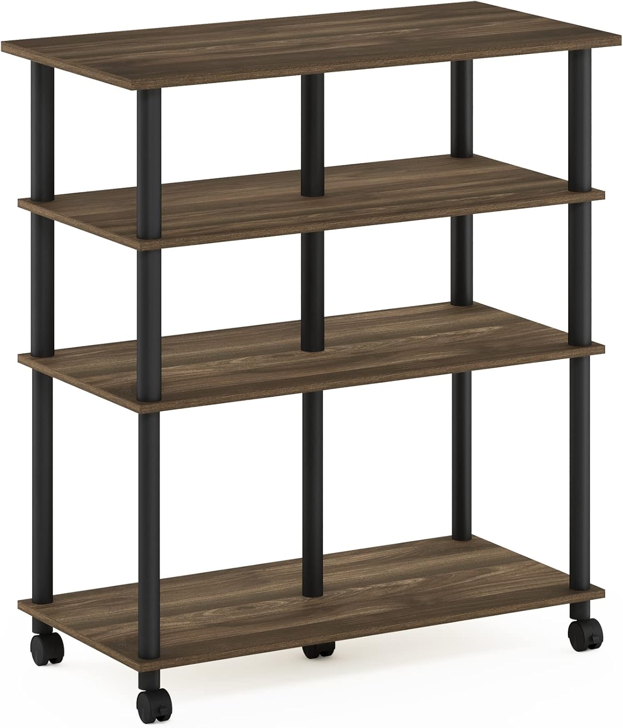 Furinno Helena 4-Tier Multifunction Rolling Open Shelves Storage Cart Organizer, Columbia Walnut/Black