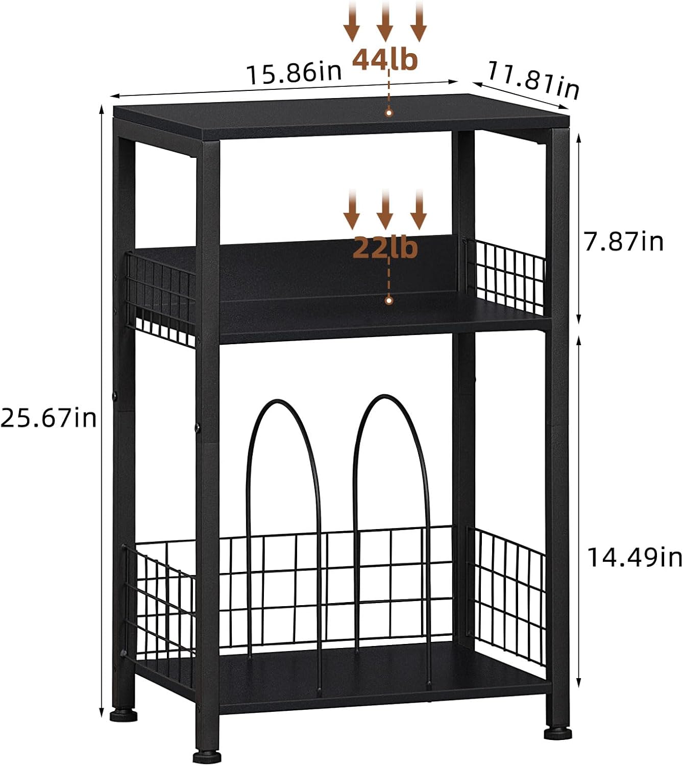 LELELINKY Side Table with Storage, Black Night Stand for Small Spaces, 3 Tier Industrial Wooden Record Player Holder with Vinyl Storage Shelf, End Tables Printer Stand for Bedroom
