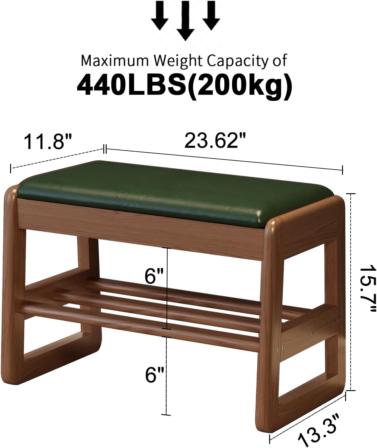 Small Shoe Bench with Leather Cushion,2 Tiers Shoe Rack Bench with Flip-Top Storage,Wood Shoe Rack for Entryway（Green,23.62"