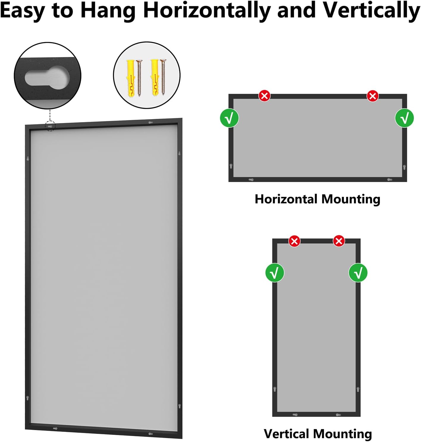 Koonmi Bathroom Mirror 36x71 Bathroom Wall-Mounted Mirrors, Modern Vanity Mirror for Bedroom, Living Room, Aluminum Alloy Frame Allow to Hang Horizontally or Vertically