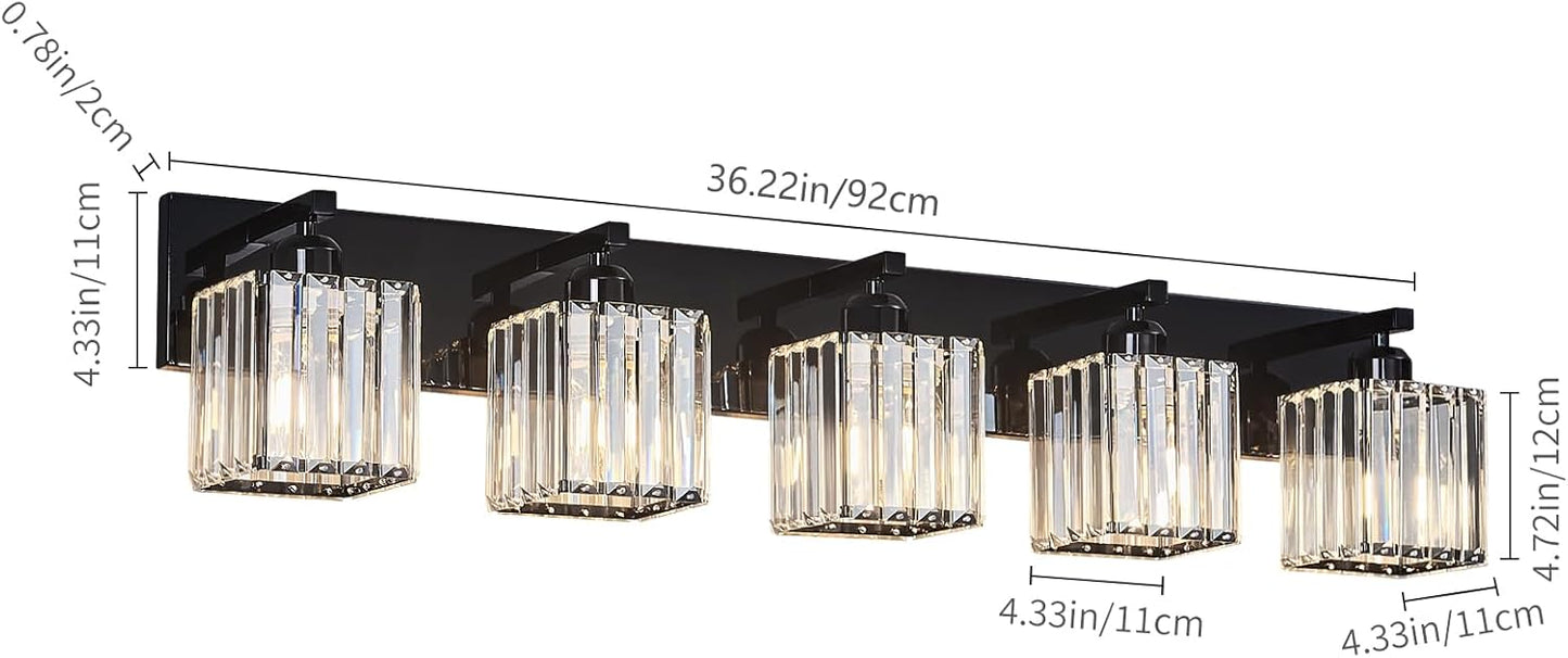 Modern Bathroom Vanity Light 5-Lights Plating Black Crystal Bathroom Wall Light Vanity Light Fixtures