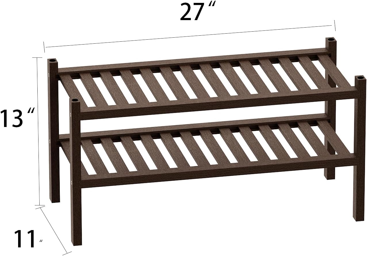 Shoe Rack 2-Tier Organizer-Stackable Storage Shelf with Multi-Function Combinations-Free Standing Bamboo Shoe Racks for Closet,Entryway,Hallway,Bathroom,Living Room Shoe Organization (Brown,2-Tier)