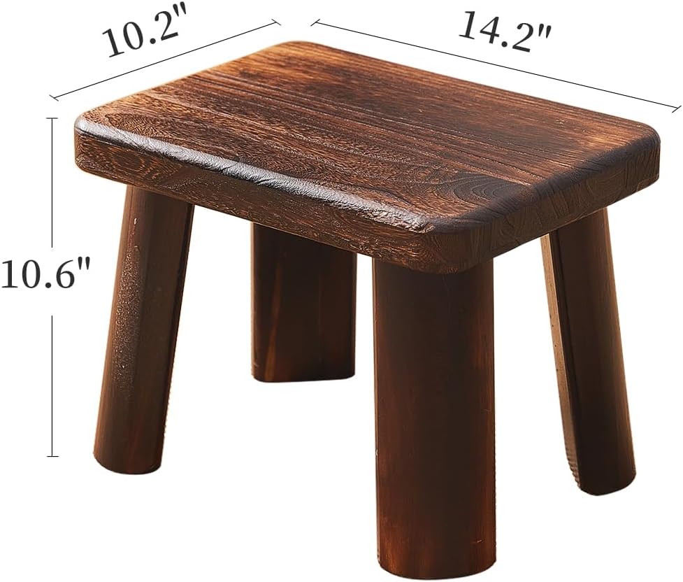 Wooden Step Stool for Adults and Kids,Foot Stool,Kitchen Small Wood Bench,Wood Plant Stand (14.2"x10.2"x10.6")